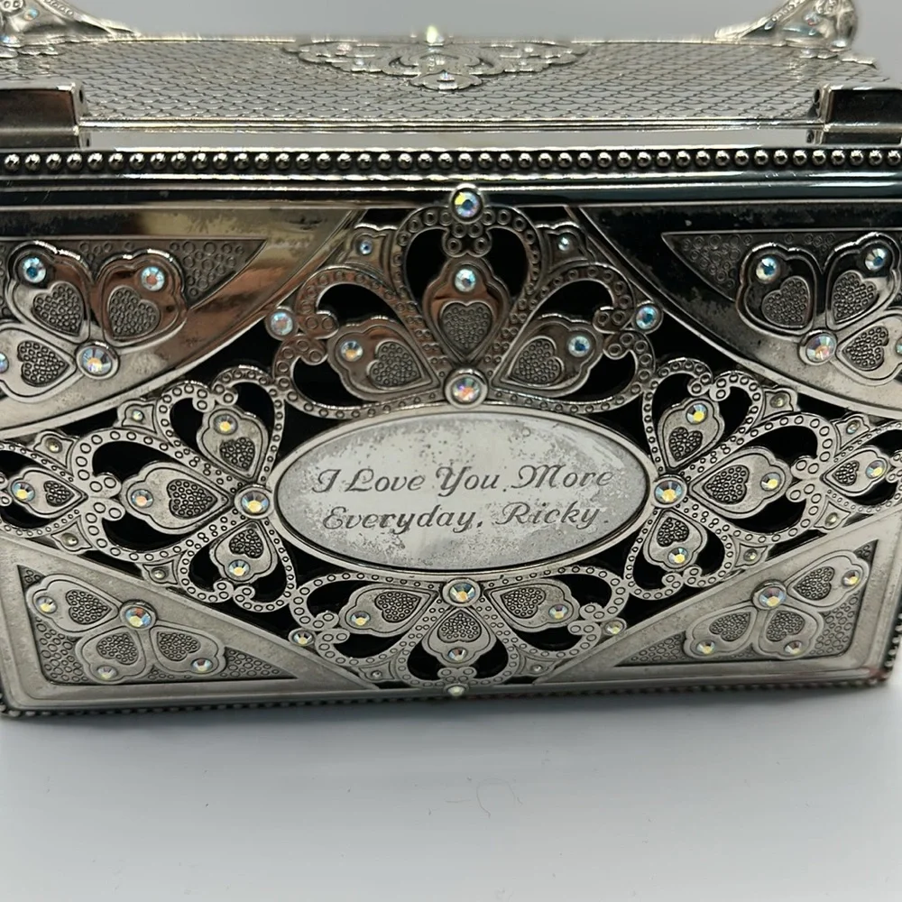 Things Remembered Silvertone Metal Music Jewelry Box Swarovski